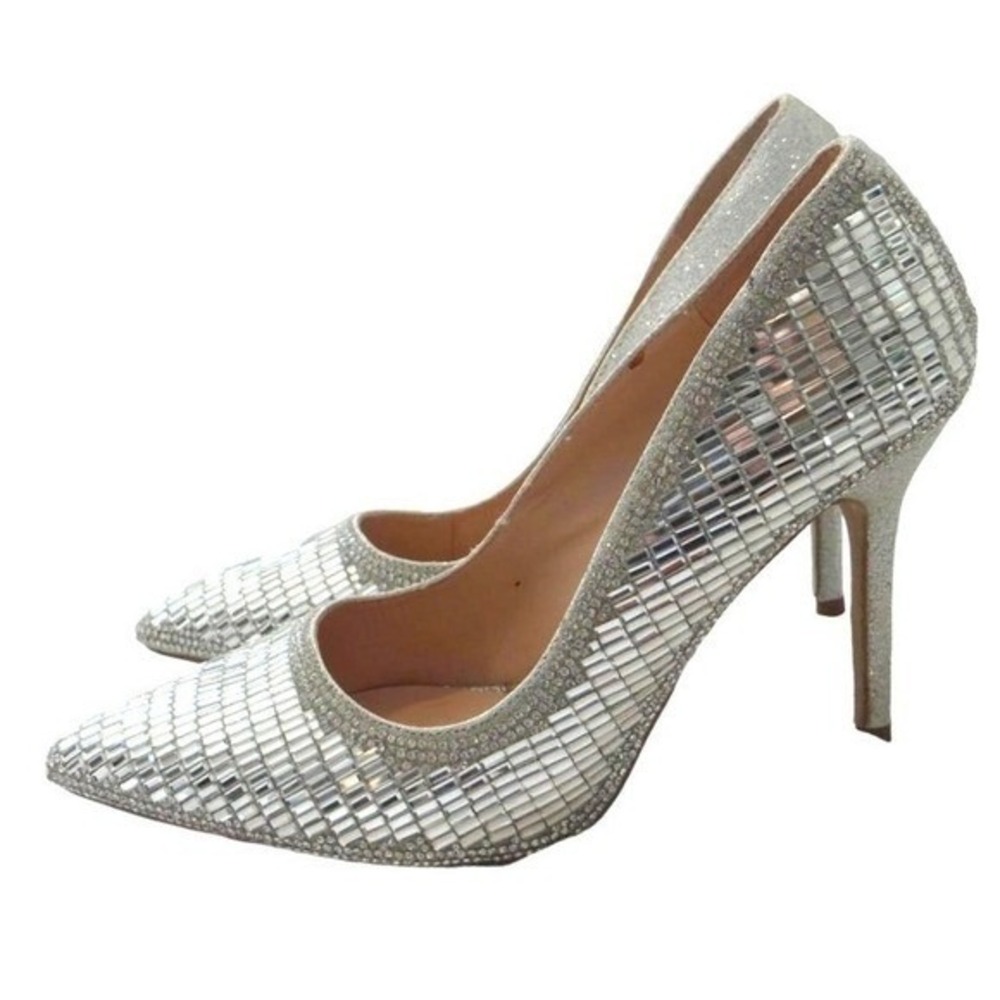 De Blossum Collection Stunning Unique Silver Mirror Mosaic High Heel Pumps Sz 10